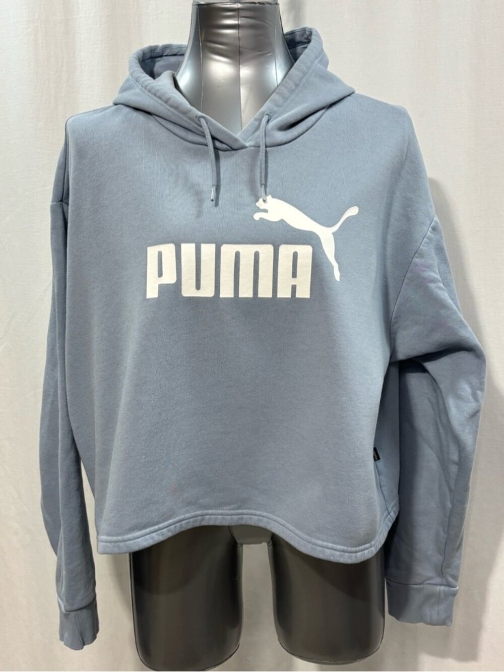 Puma Light Blue Cropped Logo Hoodie XL streetwear casual trendy comfort 504 - Picture 2 of 7